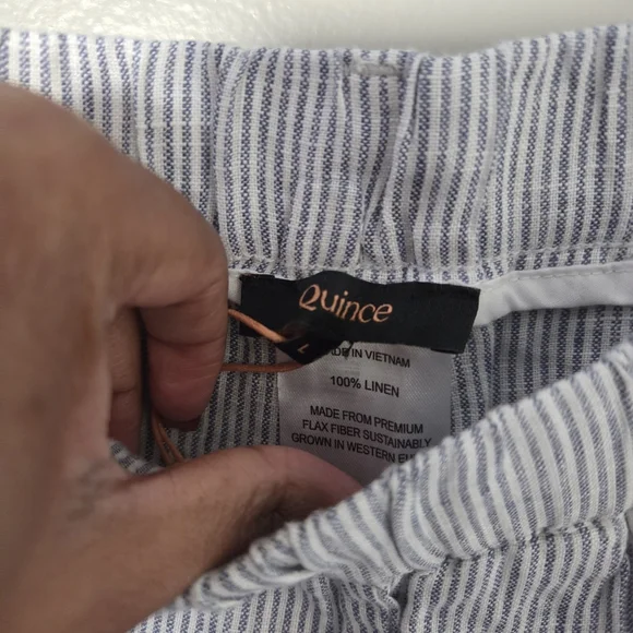 Quince Women's 100% Linen European Cropped Pinstripe Pants. Sz L Lagenlook - Picture 8 of 9